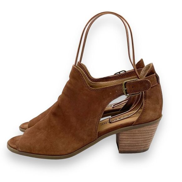 Lucky Brand Bannah Open Toe Sandal CutOut Booties in Walnut Brown Suede Size 7.5 - Picture 6 of 16